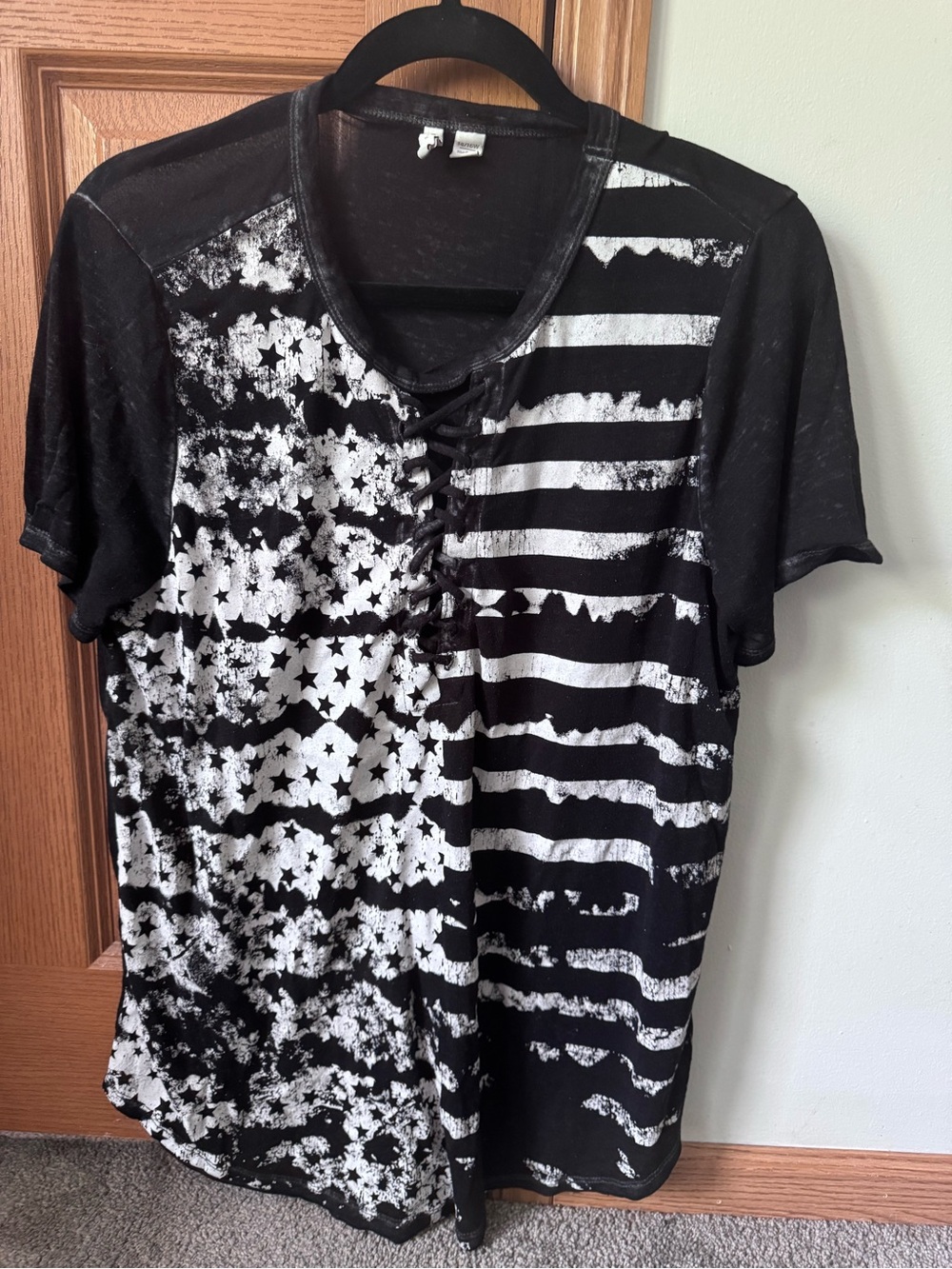 Black & White Flag Print Lace-Up Men's Shirt